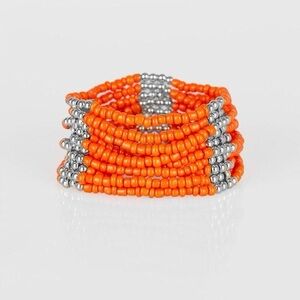 Orange and Silver Beaded Bracelet